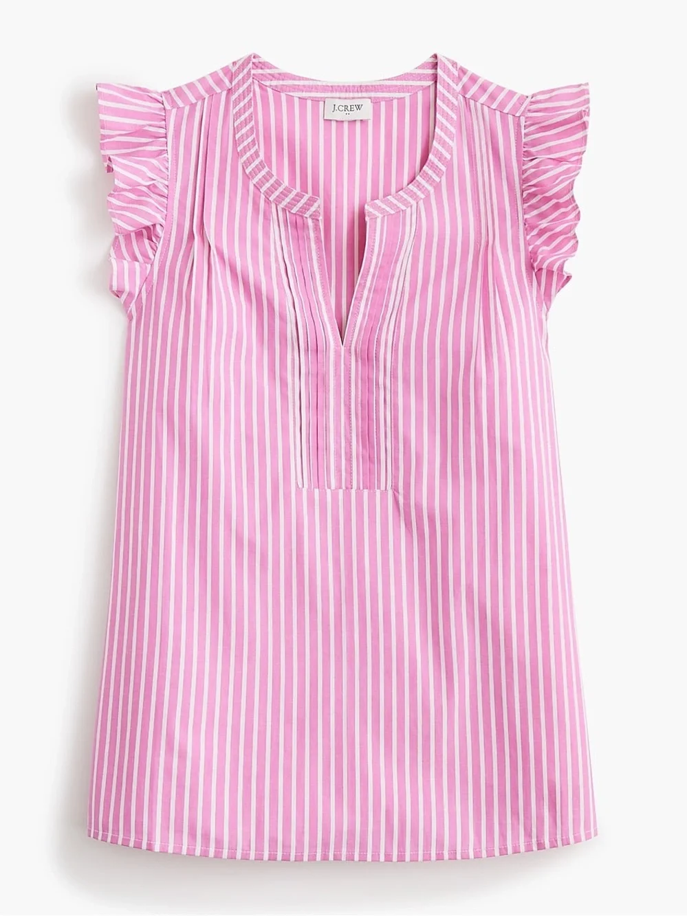 NWT J. Crew pink white striped flutter sleeve top sz sm